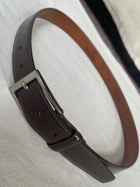Brooks Brothers Brown Leather Belt with Silver Buckle